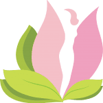 Healing Breast Implant Illness logo. Lotus flower with silhouette of a woman.