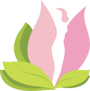 Healing Breast Implant Illness logo. Lotus flower with silhouette of a woman.